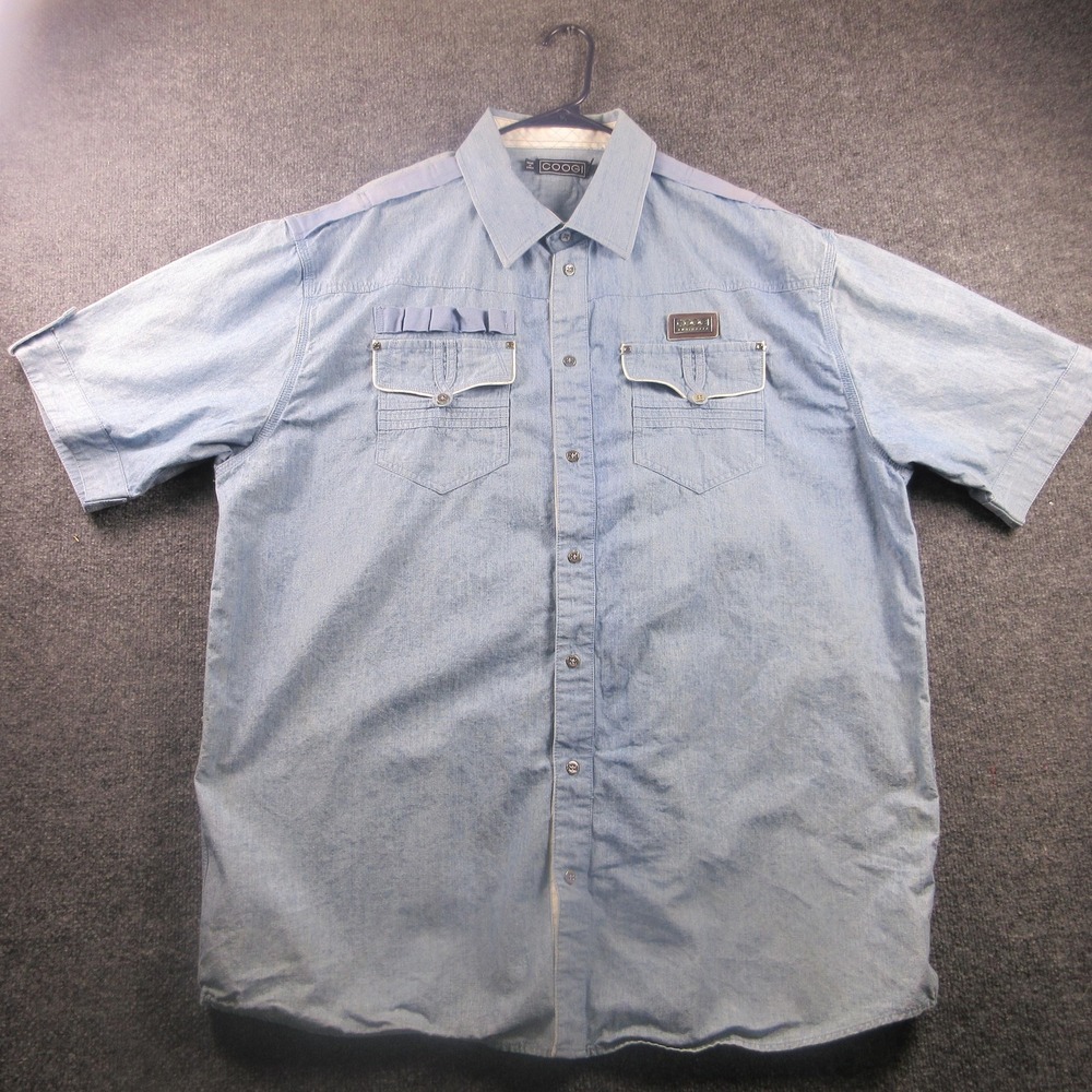 Coogi Shirt Mens 3XL Blue Chambray‎ Button Front Short Sleeve Western Pockets